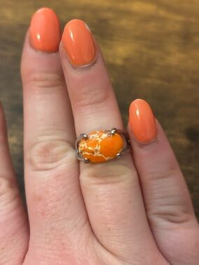 NEW Silver Plated Ring with Orange Inset Stone